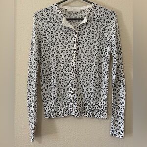 LOFT Black and White Animal Print Cardigan